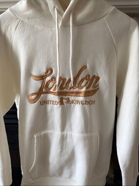 Cream 'London United Kingdom' Embroidered Hoodie
